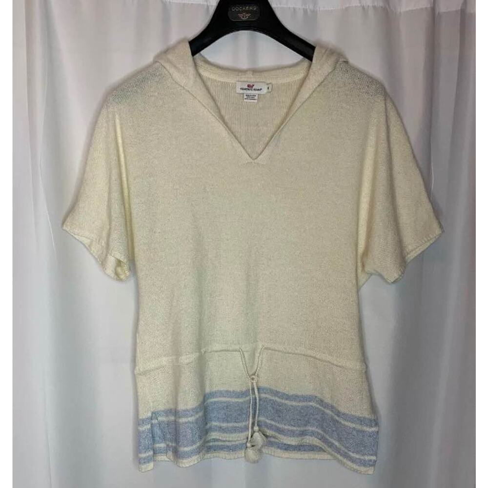 VINEYARD VINES Womens Stripe Cashmere Linen Hoodie Sweater Marshmallow M